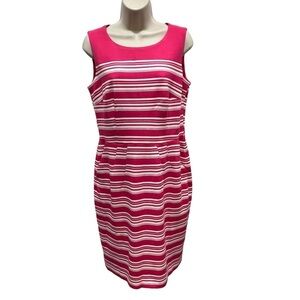 Lands End Pink White Striped Two Pocket Sheath Dress Size 8